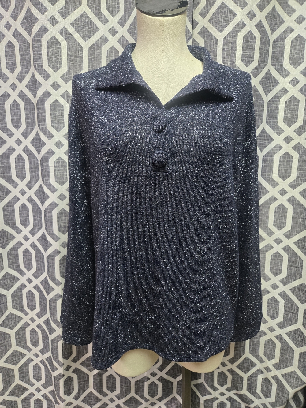 NAIF Navy Sparkle V-Neck Polo Sweater